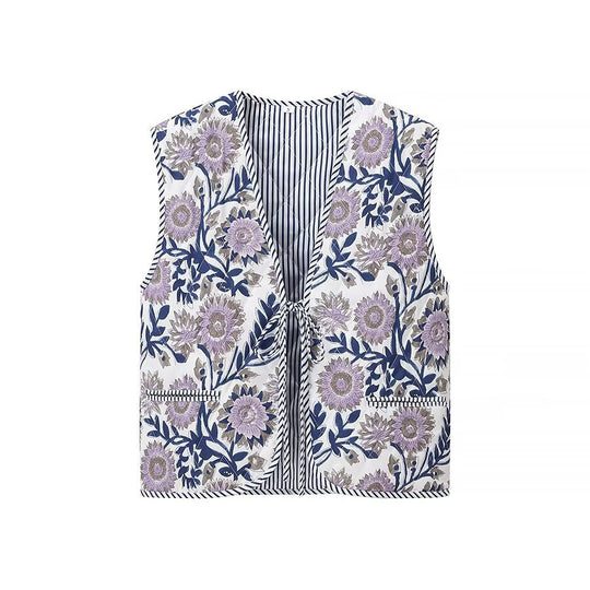 Damen Gepolsterte Steppweste mit floraler Allover-Optik und Bindeband Nord Taschen