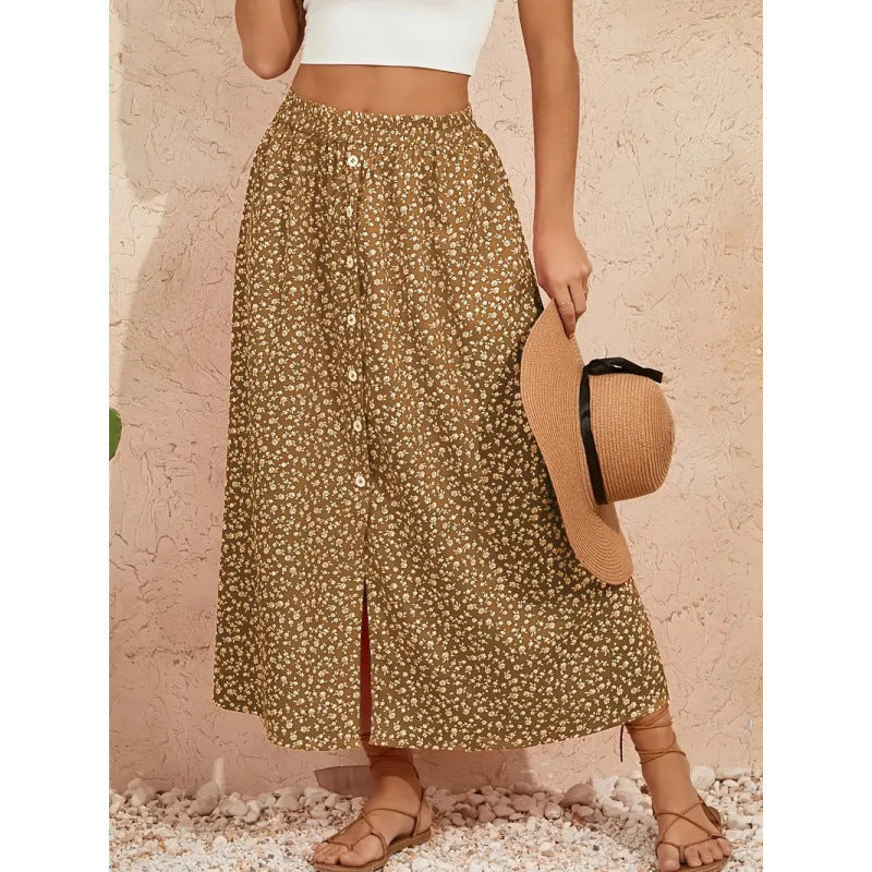 Damen Maxirock mit floralen Knopfdetails und seitlichem Schlitz Nord Taschen