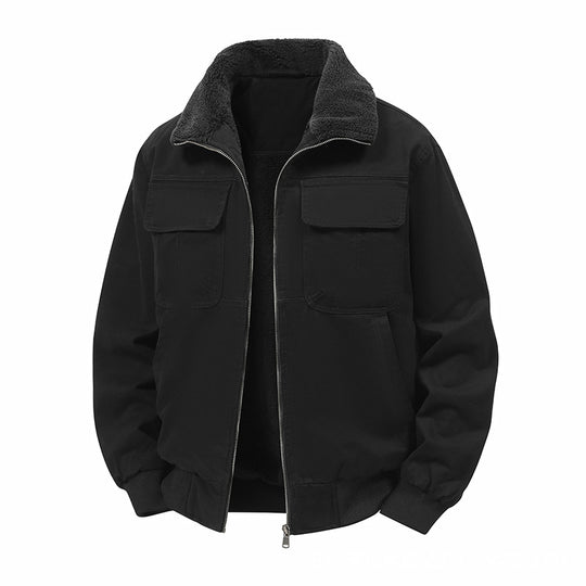 Herren Thermo‑Bomberjacke mit durchgehendem Reißverschluss, Sherpa‑Kragen und Utility‑Taschen Nord Taschen