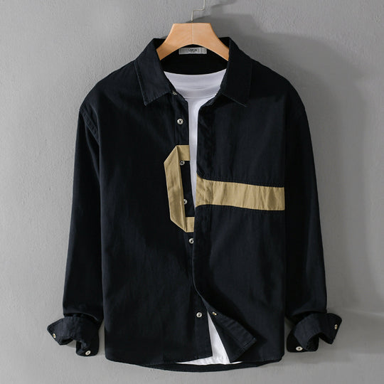 Herren Lässiges Overshirt-Hemd mit geometrischem Kontraststreifen und Druckknopf-Leiste Nord Taschen