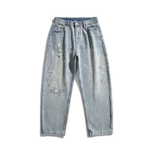 Unisex Lässige Relaxed-Fit Jeans mit hoher Taille und Paint-Distress Nord Taschen