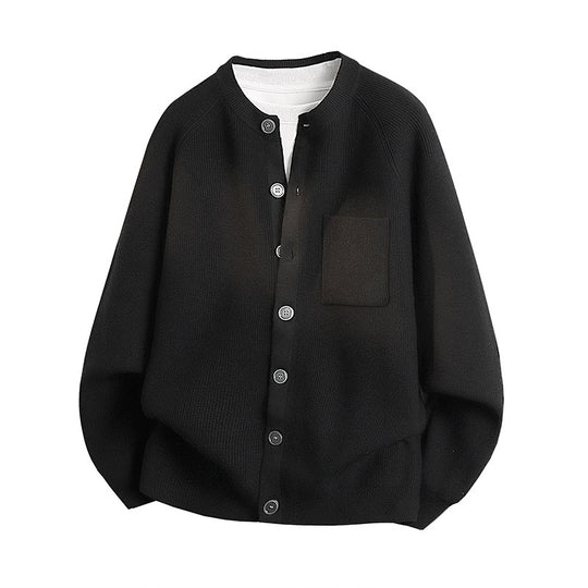 Unisex Leichter Feinstrick-Cardigan mit Rundhalsausschnitt, Brusttasche und Raglanärmeln Nord Taschen