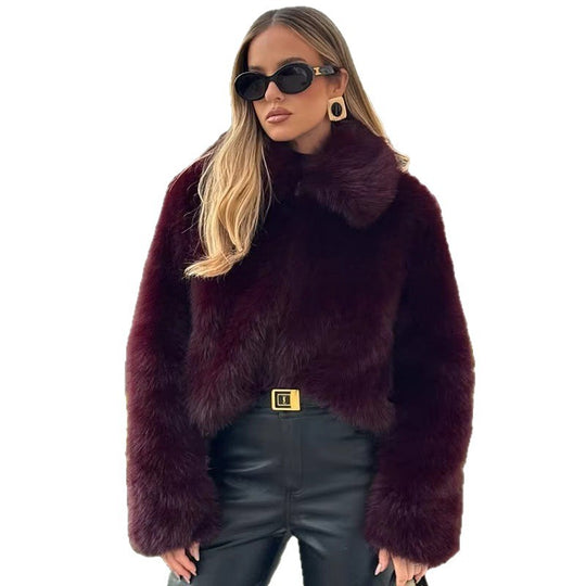 Damen Cropped Kunstpelz‑Boxy‑Jacke mit hohem Stehkragen und extraweichem Hochflor Nord Taschen