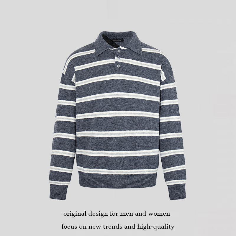 Herren Strick-Poloshirt mit Streifenmuster, Polokragen und Knopfleiste Nord Taschen