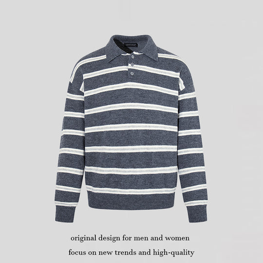 Herren Strick-Poloshirt mit Streifenmuster, Polokragen und Knopfleiste Nord Taschen