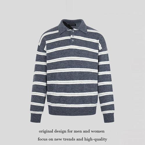Herren Strick-Poloshirt mit Streifenmuster, Polokragen und Knopfleiste Nord Taschen