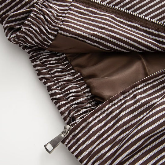 Damen Leichte gestreifte Blousonjacke mit Reißverschluss, Hemdkragen und elastischem Saum Nord Taschen