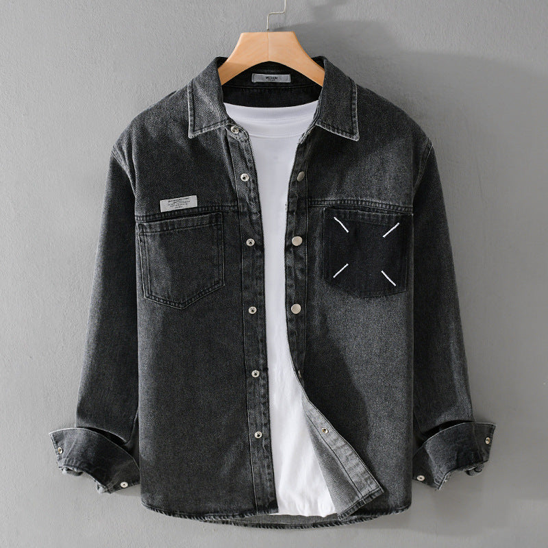 Herren Denim-Hemdjacke mit kontrastierter Brusttasche und Druckknopfverschluss Nord Taschen