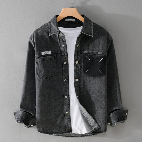 Herren Denim-Hemdjacke mit kontrastierter Brusttasche und Druckknopfverschluss Nord Taschen
