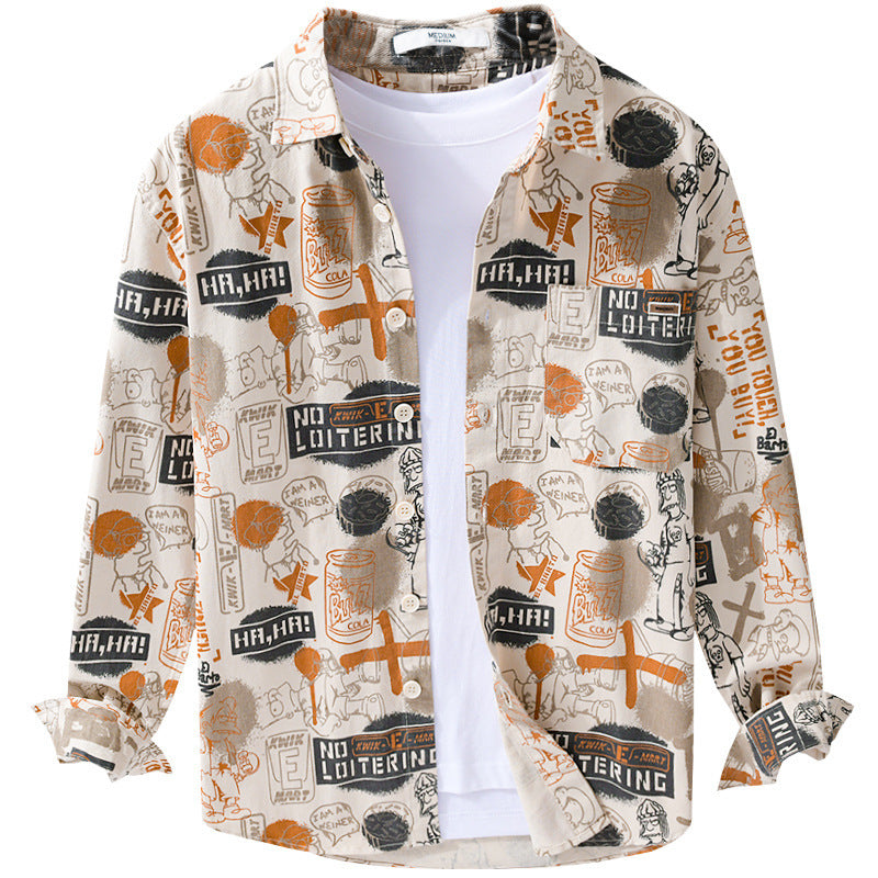 Herren Künstlerisches Grafik-Overshirt im Relaxed-Layering mit Allover-Sketchprint und Soft‑Touch‑Baumwollmix Nord Taschen