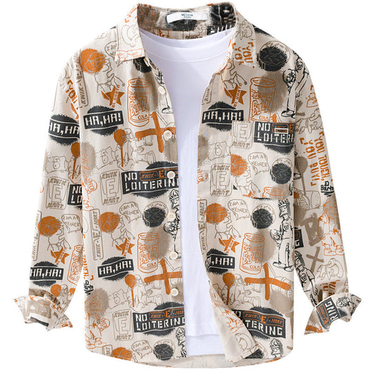 Herren Künstlerisches Grafik-Overshirt im Relaxed-Layering mit Allover-Sketchprint und Soft‑Touch‑Baumwollmix Nord Taschen