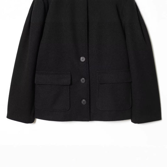 Damen Kurze Boxy-Wollmix-Jacke mit Stehkragen und aufgesetzten Pattentaschen Nord Taschen
