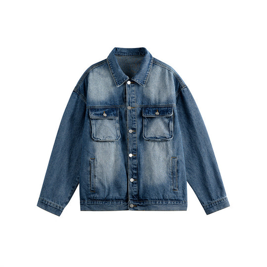 Herren Oversize-Jeansjacke mit Used-Waschung, aufgesetzten Brusttaschen und Knopfverschluss Nord Taschen