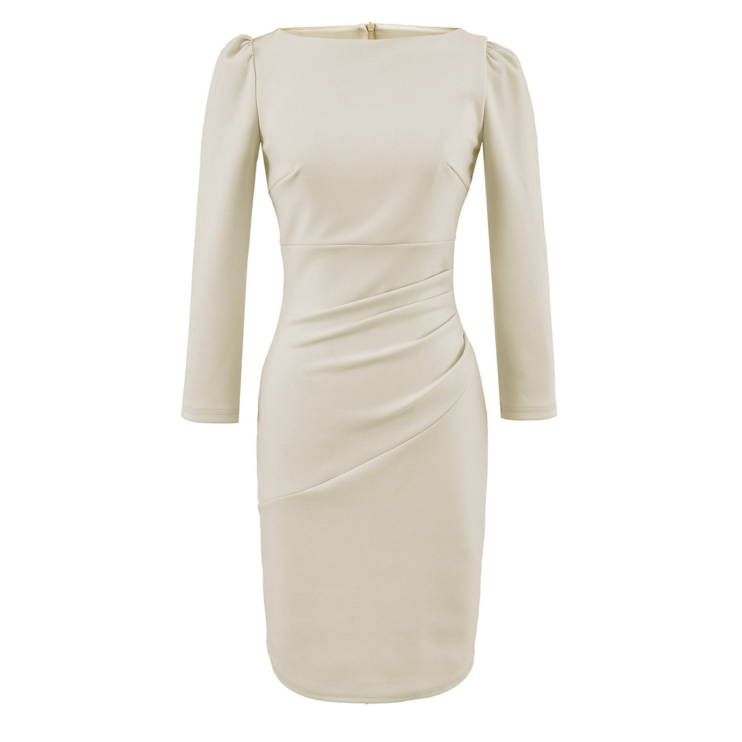 Damen Figurbetontes Midikleid mit geraffter Wickeloptik und langen Ärmeln Nord Taschen