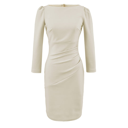Damen Figurbetontes Midikleid mit geraffter Wickeloptik und langen Ärmeln Nord Taschen