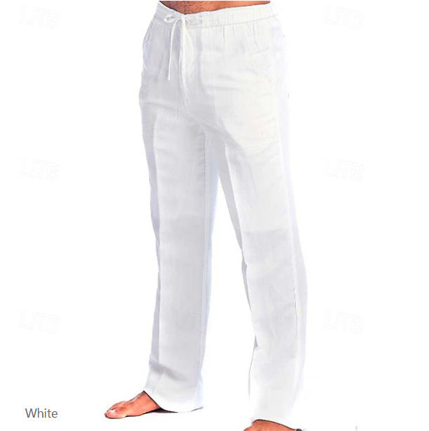 Herren leichte Freizeit-Hose im Leinenlook mit Tunnelzugbund, geradem Bein und atmungsaktivem Material Nord Taschen