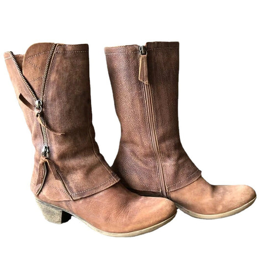 Damen Wadenhohe Western‑Stiefel aus Veloursimitat mit dekorativen Reißverschlüssen und niedrigem Blockabsatz Nord Taschen