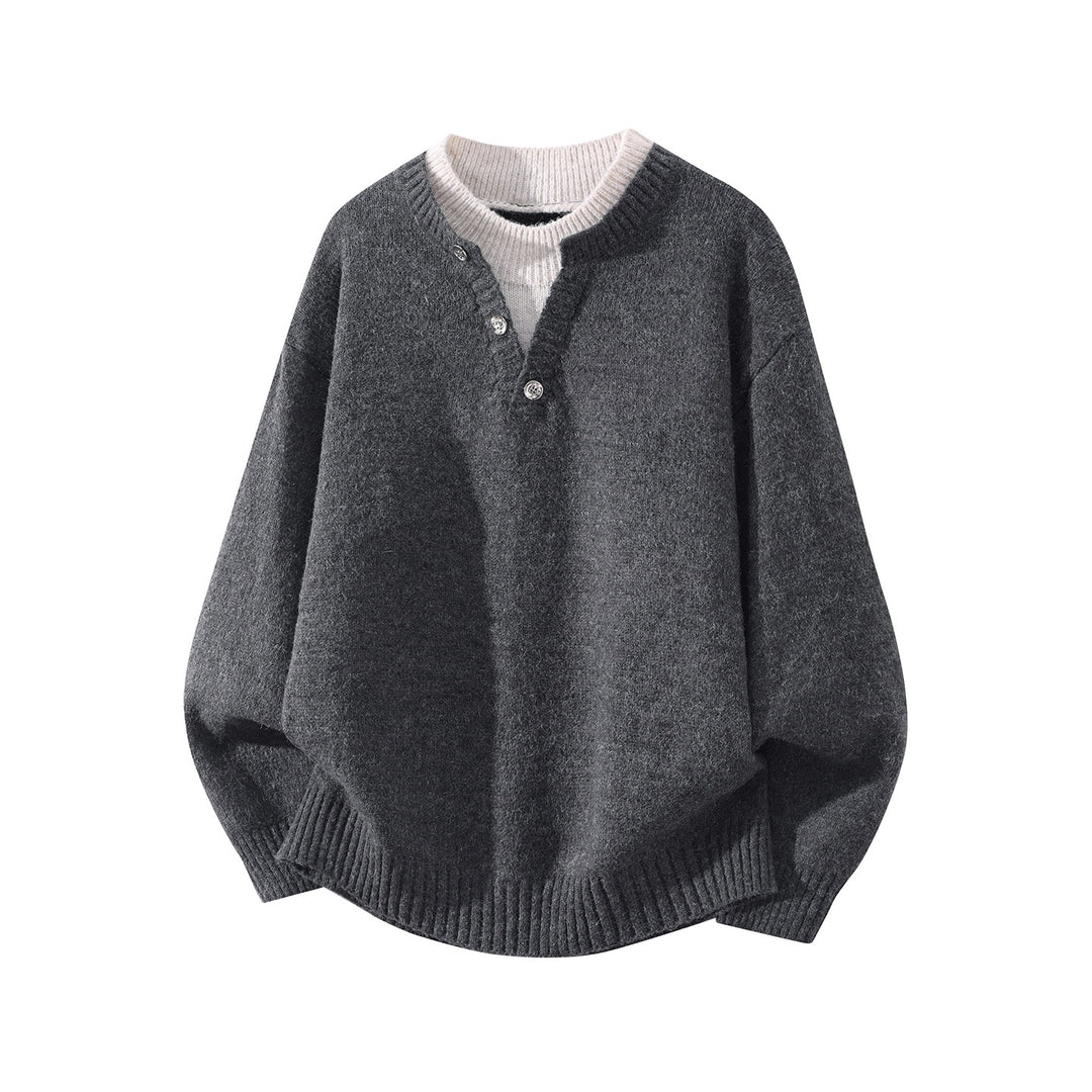 Damen Oversize-Strickpullover mit Henley‑Halbknopfkragen und geripptem Saum Nord Taschen