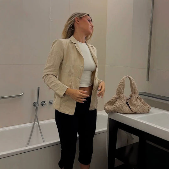 Damen Leichter strukturierter Leinenblazer mit Relaxed‑Fit, Ein-Knopf‑Verschluss & aufgesetzten Taschen Nord Taschen