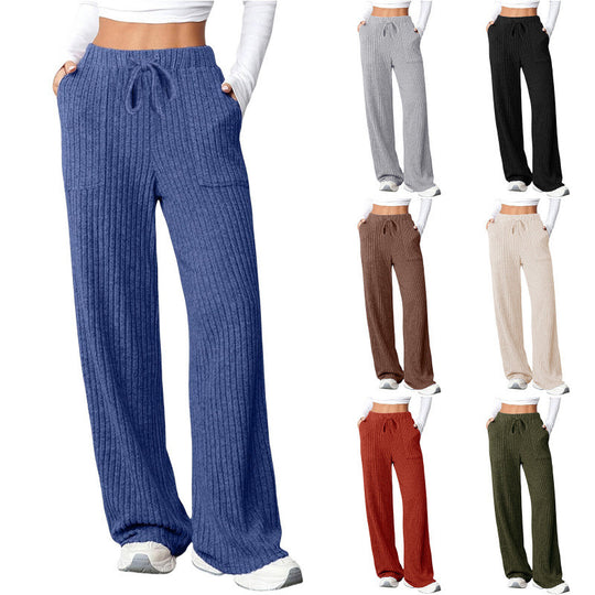 Damen Weite Rippstrick-Loungebundhose mit Tunnelzug und aufgesetzten Taschen Nord Taschen