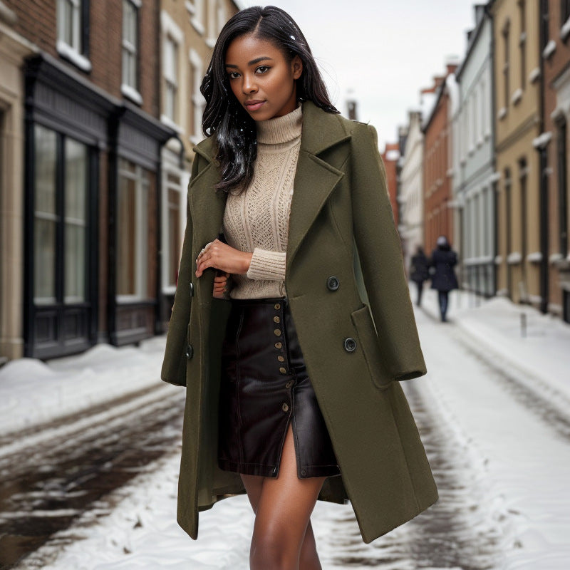 Damen Langer Chesterfield-Mantel aus Wollmix mit taillierter Passform und Seitentaschen Nord Taschen