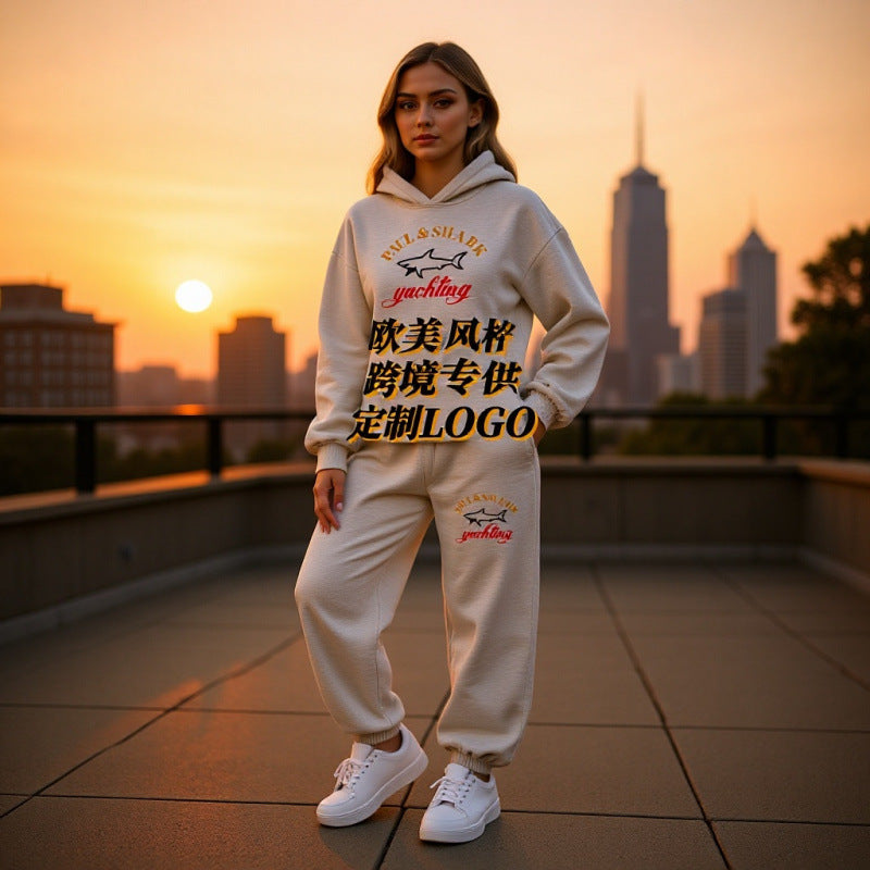 Damen oversized Hoodie und Jogginghose Set mit Kapuze Kängurutasche und gerippten Bündchen Nord Taschen