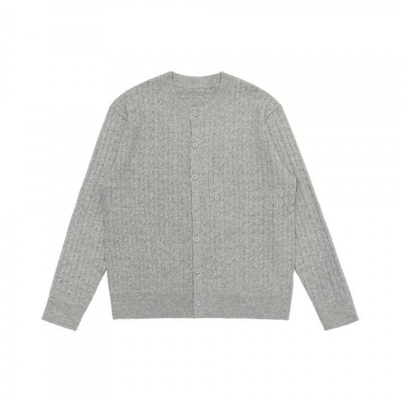Unisex Kurz geschnittene Zopfstrick-Cardigan mit Rundhalsausschnitt und Perlmuttknöpfen Nord Taschen