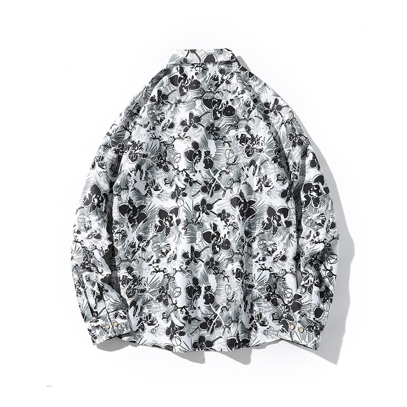 Herren Oversize-Knopfhemd mit grafischem Allover-Print und lockerem Relaxed-Schnitt Nord Taschen