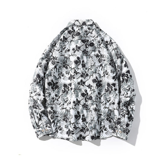 Herren Oversize-Knopfhemd mit grafischem Allover-Print und lockerem Relaxed-Schnitt Nord Taschen