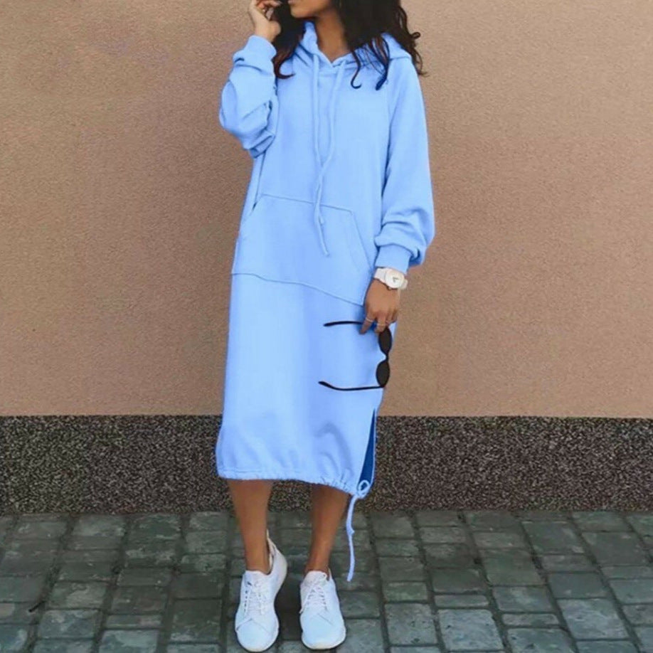 Damen Oversize Hoodie-Midikleid mit Tunnelzugsaum und seitlichen Schlitzdetails Nord Taschen