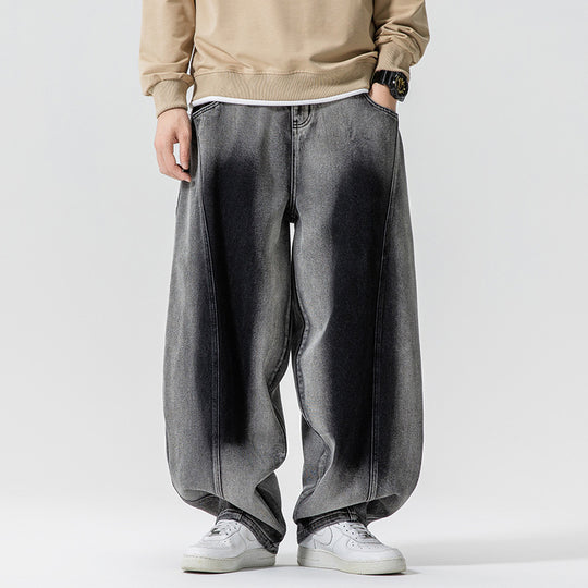 Herren Weite Paneel‑Denimhose mit Ballonbeinen und tiefem Schritt Nord Taschen
