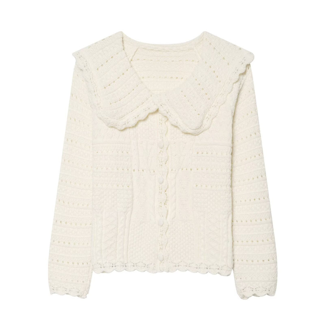 Damen Strickcardigan mit großem scallop-Kragen, Strukturmuster und Zierknopfleiste Nord Taschen