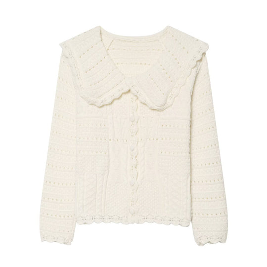 Damen Strickcardigan mit großem scallop-Kragen, Strukturmuster und Zierknopfleiste Nord Taschen