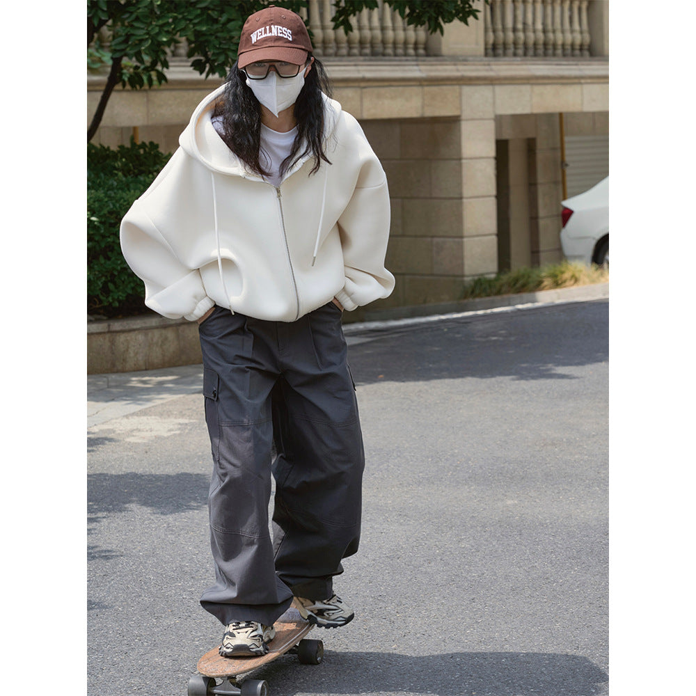 Damen Oversized Kapuzen-Zipjacke mit Teddyfutter und elastischem Saum Nord Taschen