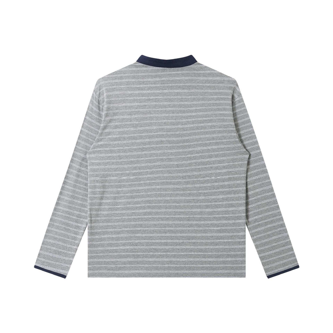 Herren Gestreiftes Langarm-Henleyshirt mit Stehkragen und feiner Ringelstruktur Nord Taschen