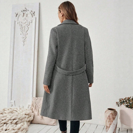 Damen Longline-Mantel mit Reverskragen und Pattentaschen-Detail Nord Taschen