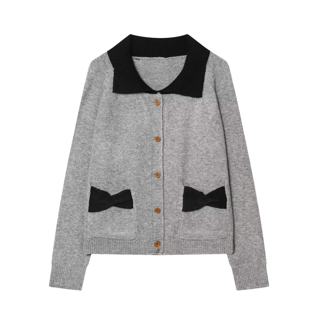 Damen Strickcardigan mit übergroßem Kragen und Schleifen‑Taschen Nord Taschen