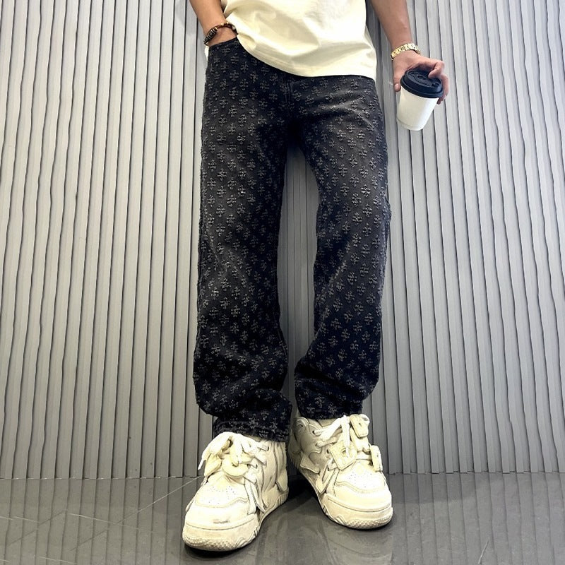 Herren Modische Relaxed Fit Jeans mit floralem Muster Nord Taschen