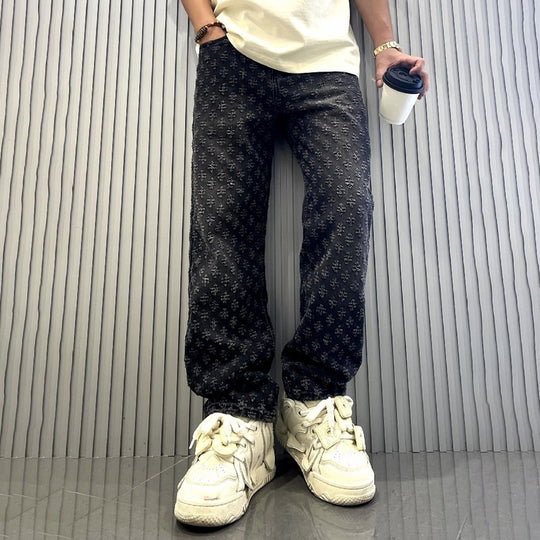 Herren Modische Relaxed Fit Jeans mit floralem Muster Nord Taschen