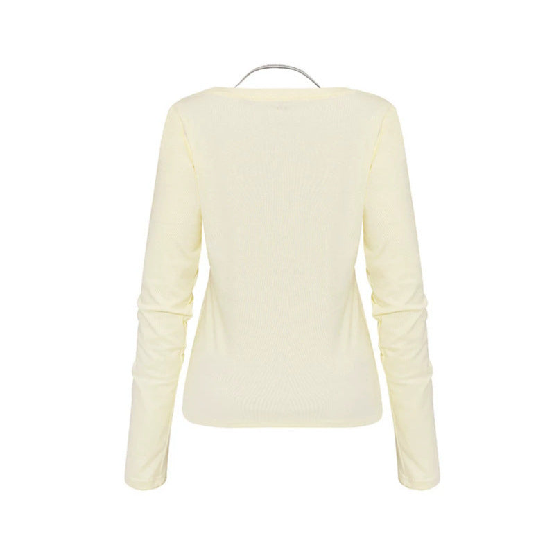 Damen Langarm-Shirt mit doppeltem Layer‑Effekt, tiefem V‑Ausschnitt und gestreiftem Einsatz Nord Taschen