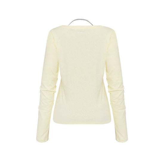 Damen Langarm-Shirt mit doppeltem Layer‑Effekt, tiefem V‑Ausschnitt und gestreiftem Einsatz Nord Taschen