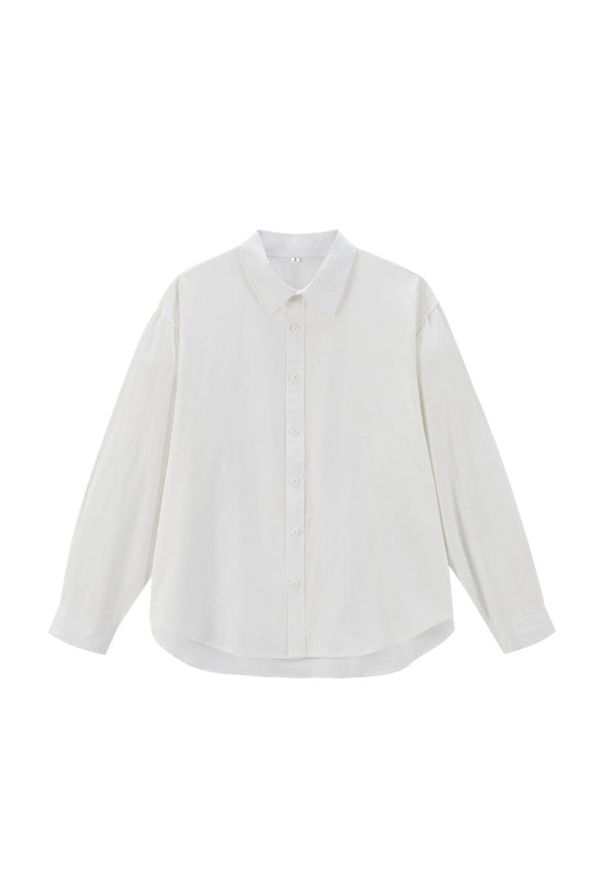 Damen Oversize Baumwollbluse mit Kentkragen und abgerundetem Saum Nord Taschen