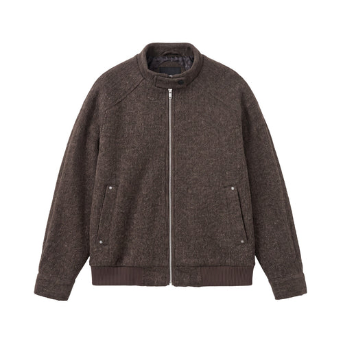 Herren Kurzboxy Wollmix-Bomber mit Stehkragen und Rippsaum Nord Taschen