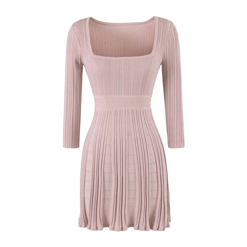Damen Figurbetontes Feinstrick-Midikleid mit eckigem Ausschnitt und plissiertem Rock Nord Taschen