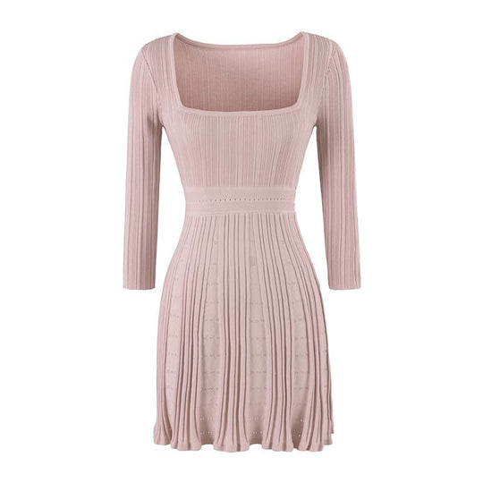 Damen Figurbetontes Feinstrick-Midikleid mit eckigem Ausschnitt und plissiertem Rock Nord Taschen