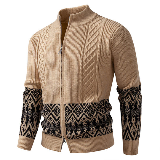 Herren Hochwertige Norweger-Zip-Strickjacke mit Zopfmuster und Stehkragen Nord Taschen