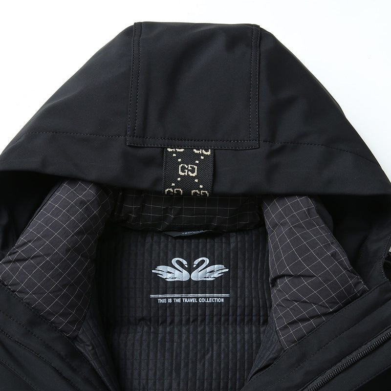 Herren Softshell-Parka mit gesteppter Thermofütterung und Kapuze Nord Taschen