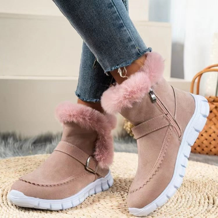 Damen  gefütterte Stiefelette mit Kunstfellkragen, rutschfester Leichtsohle und seitlichem Reißverschluss Nord Taschen