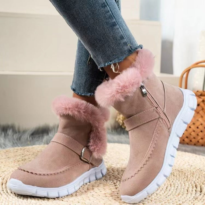 Damen  gefütterte Stiefelette mit Kunstfellkragen, rutschfester Leichtsohle und seitlichem Reißverschluss Nord Taschen