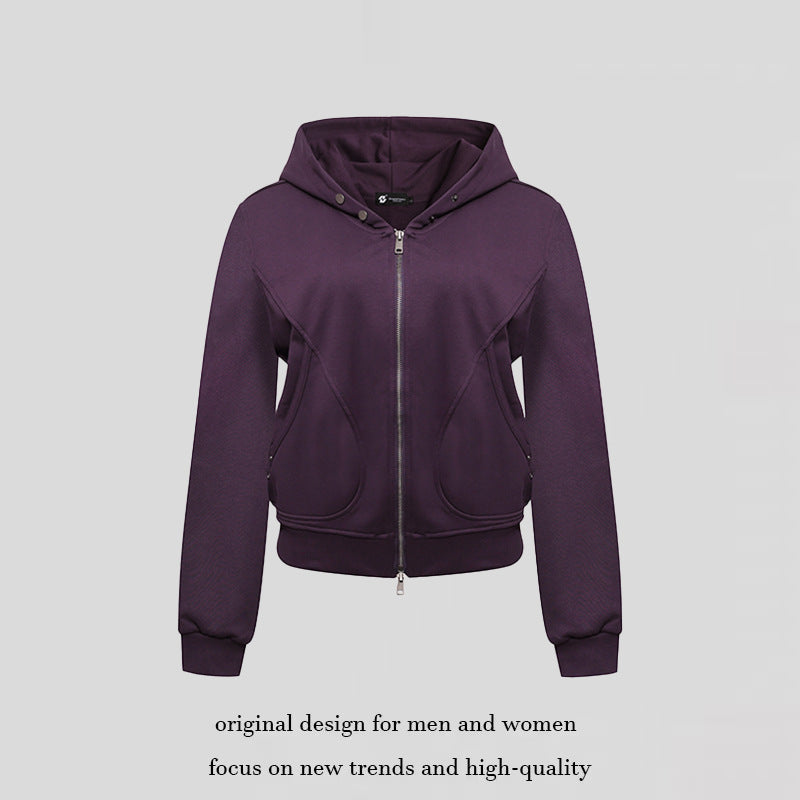 Damen Kurze taillierte Kapuzen-Sweatjacke mit Zwei-Wege-Reißverschluss und Eingrifftaschen Nord Taschen